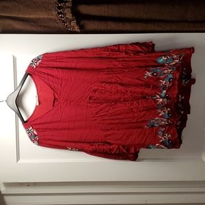 Altard State Red Flowy Longsleeve Dress with Flower Embroidery, Size Medium